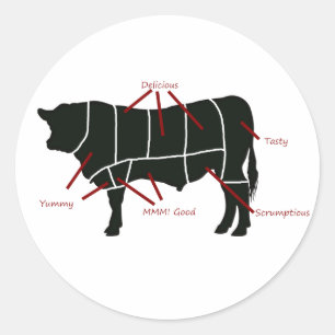 Sticker Rond Boeuf Boucher Carte - Boeuf délicieux et savoureux