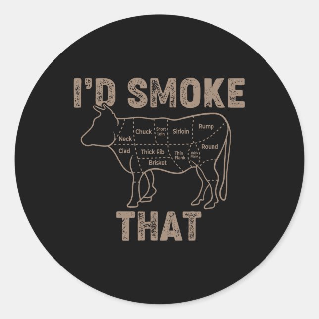Sticker Rond Boeuf - Je fumerais ça - Bbq (Devant)