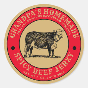 Sticker Rond Boeuf maison Jerky Modèle Vintage Classic Round