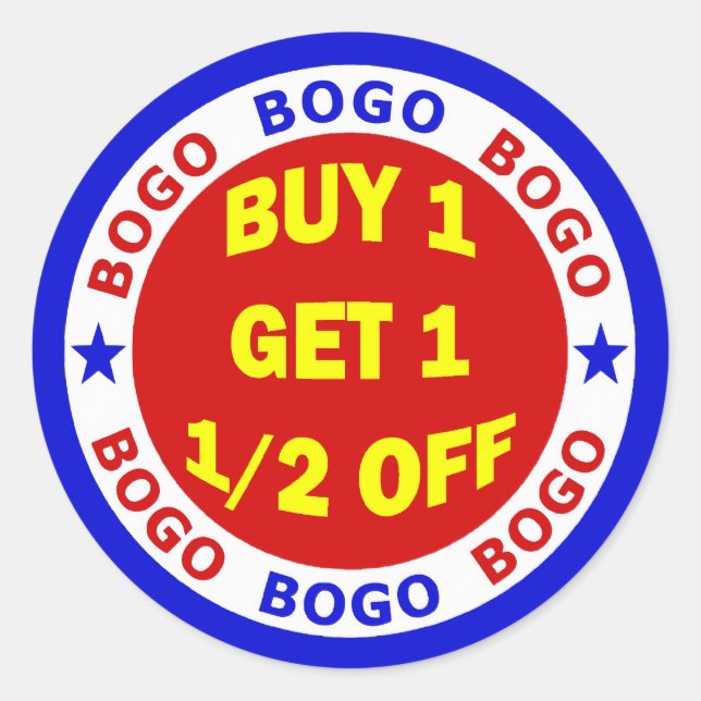 STICKER ROND BOGO ACHETER UN PREMIER RETIRER UNE MOITIÉ (Devant)