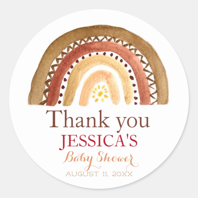 Sticker Rond Bohème Bohème Baby shower Arc-en-ciel Terte mignon (Devant)