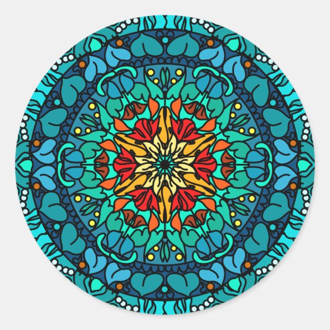 Sticker Rond Bohème Bohème Clair Mandala Chic Motif design (Devant)