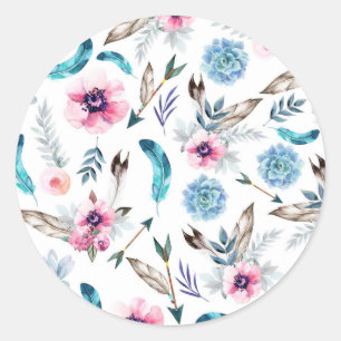 Sticker Rond Bohème Chic Floral Boho Girls Anniversaire