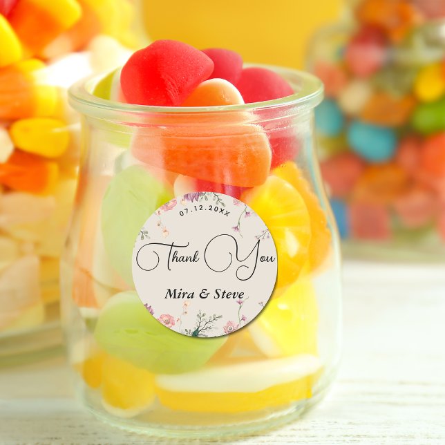 Sticker Rond bohème chic floral merci mariage (Créateur téléchargé)