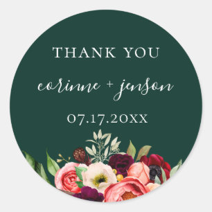 Sticker Rond Bohème Fleurs Emeraude Mariage Favoriser