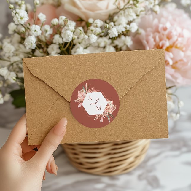 Sticker Rond Bohème Floral Terracotta & Ivory Mariage Invitat (Créateur téléchargé)