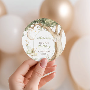 Sticker Rond Bohème forêt aquarelle Fée Premier anniversaire