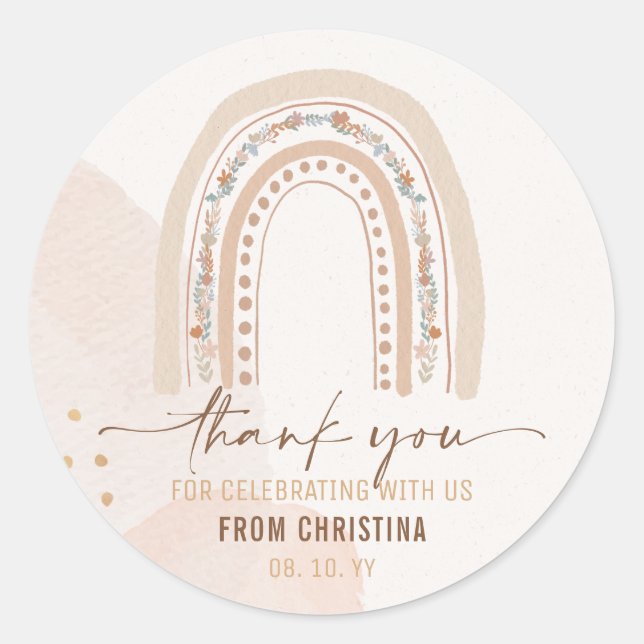 Sticker Rond Bohème Genre Neutre Arc-en-Ciel Aquarelle Fantaisi (Devant)