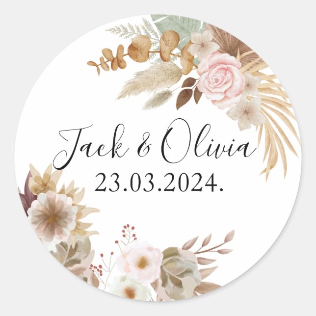 Sticker Rond Bohemian Chic Mariage floral (Devant)
