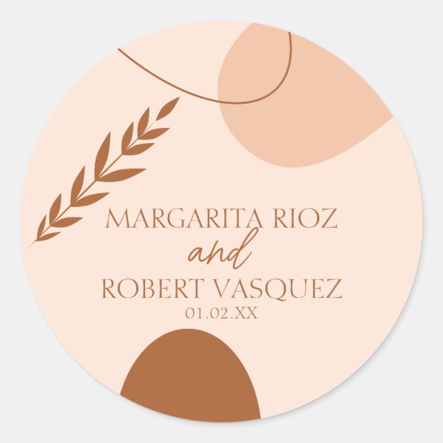 Sticker Rond Bohemian Tan Brown Mariage Couples Nom (Devant)