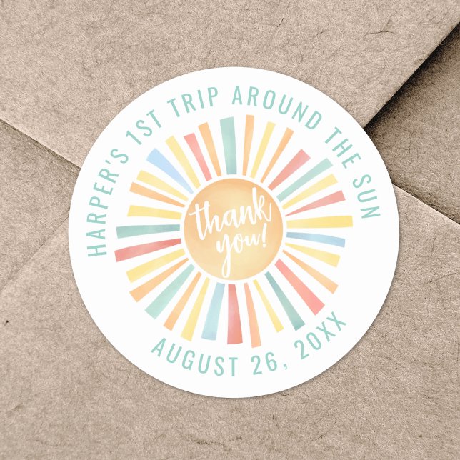 Sticker Rond Boho 1er Voyage Autour Du Soleil (Boho 1st Trip Around The Sun Classic Round Sticker)