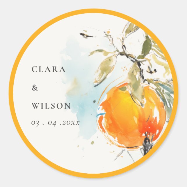 Sticker Rond Boho Abstrait Sketchy Orange Garden Mariage (Devant)