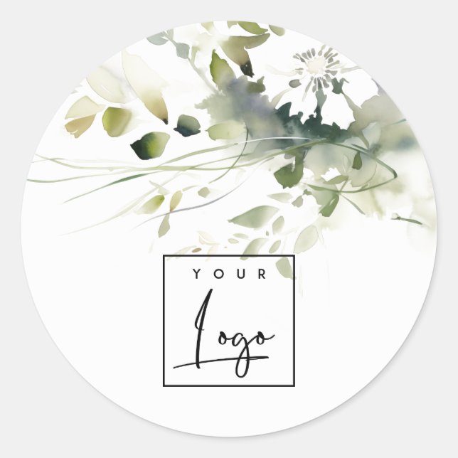 Sticker Rond Boho Abstrait vert blanc floral (Devant)