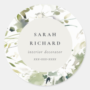 Sticker Rond Boho Abstrait Vert Blanc Floral