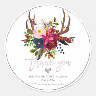 Sticker Rond Boho Antlers+Fleurs Broussailleuses de marine bord