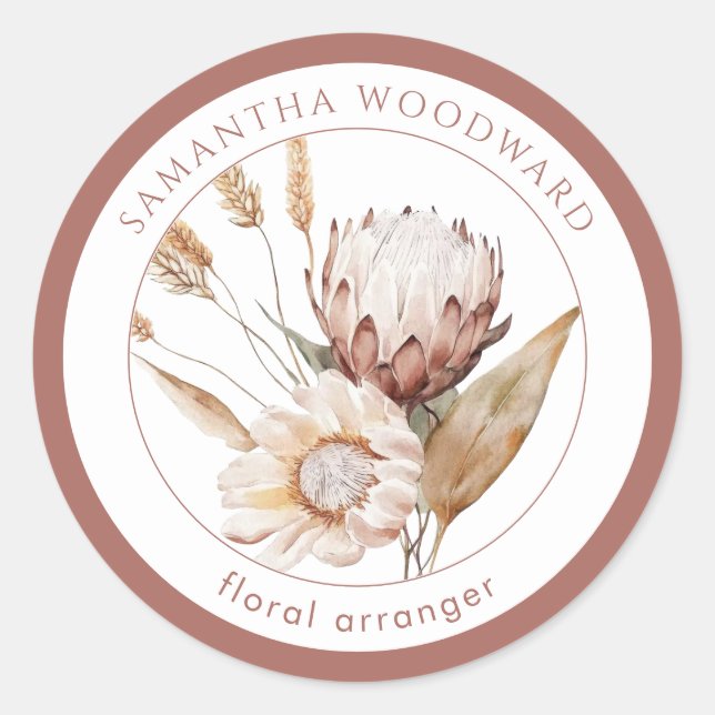 Sticker Rond Boho Aquarelle Fleur sauvage Organisateur Floral (Devant)