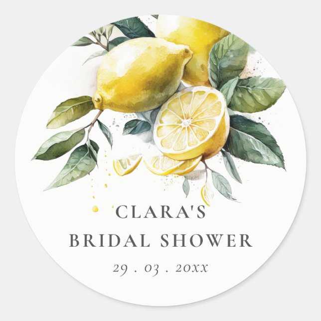 Sticker Rond Boho Aquarelle Jaune Citron Jardin Mariage (Devant)