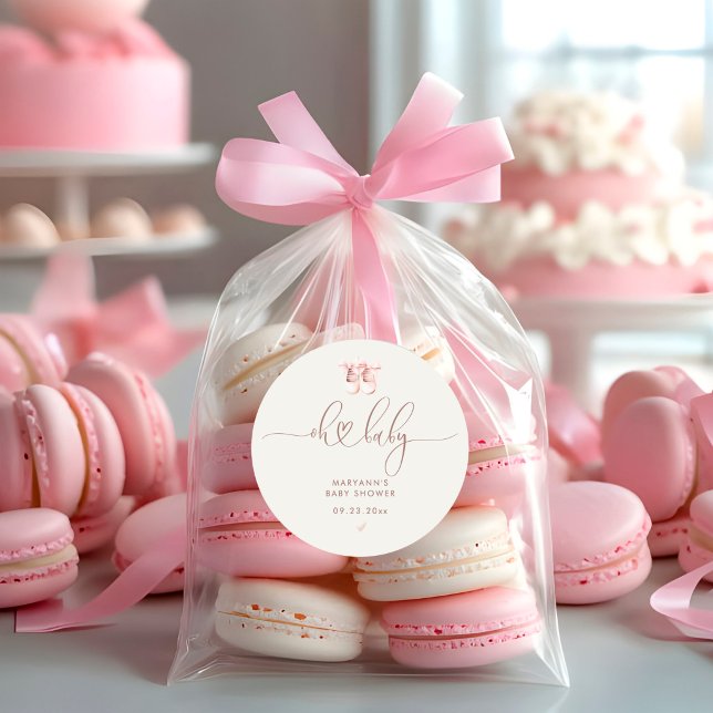 Sticker Rond Boho Aquarelle Rose Oh Baby Shower (Créateur téléchargé)