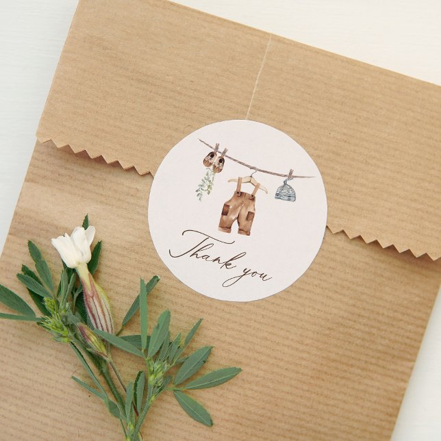 Sticker Rond Boho Aquarelle Vêtements bébé Baby shower garçon (Créateur téléchargé)