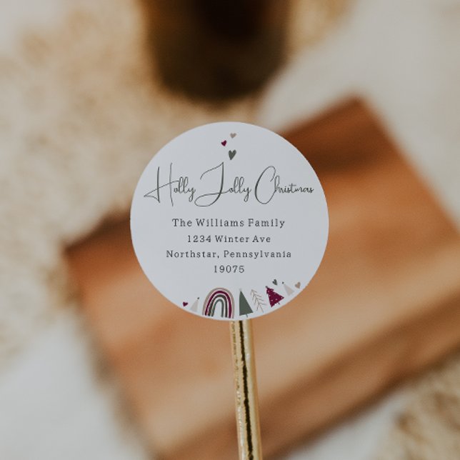 Sticker Rond Boho Arc en ciel & Coeurs Enveloppe Holly Jolly (Créateur téléchargé)