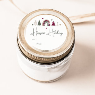 Sticker Rond Boho Arc-en-ciel et Coeurs Happest Vacances à