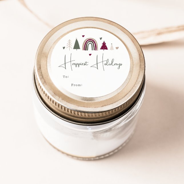 Sticker Rond Boho Arc-en-ciel et Coeurs Happest Vacances à (Créateur téléchargé)