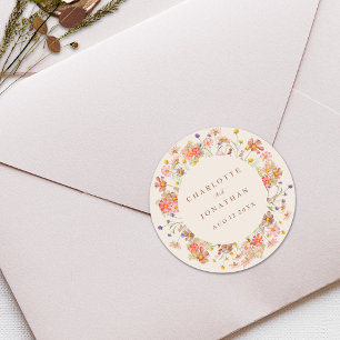 Sticker Rond Boho Automnal Fleurs Sauvages Mariage Personnalisé