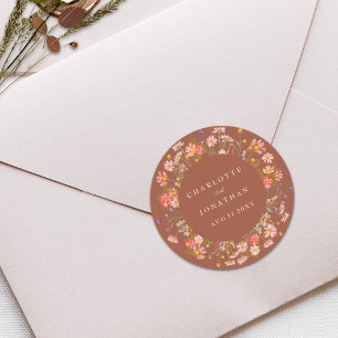Sticker Rond Boho Automnal Floral Rustique Mariage Personnalisé