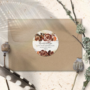 Sticker Rond BOHO Automne Floral Automne Feuilles Monogramme Ad