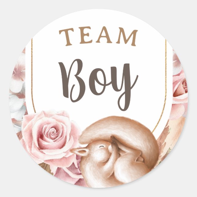 Sticker Rond Boho Baby Gender Reveal Team Boy (Devant)