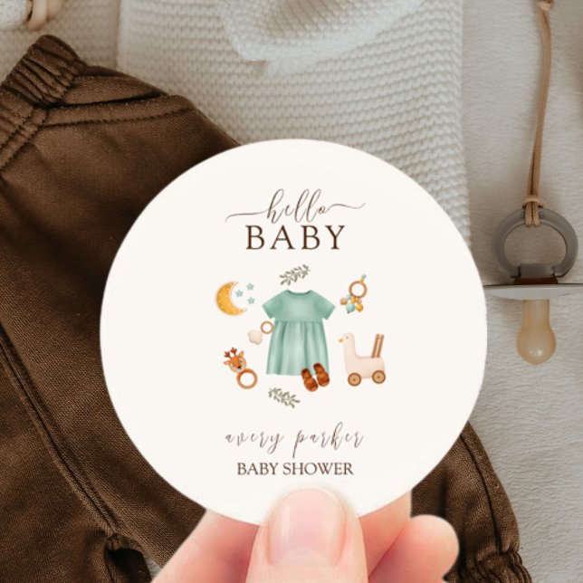 Sticker Rond Boho Baby Girl Baby shower de vêtements (Boho Baby Girl Clothes Baby Shower Classic Round Sticker)