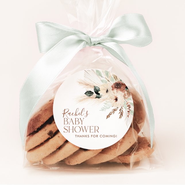 Sticker Rond Boho Baby shower Invitation Floral Verdure rustiqu (Créateur téléchargé)