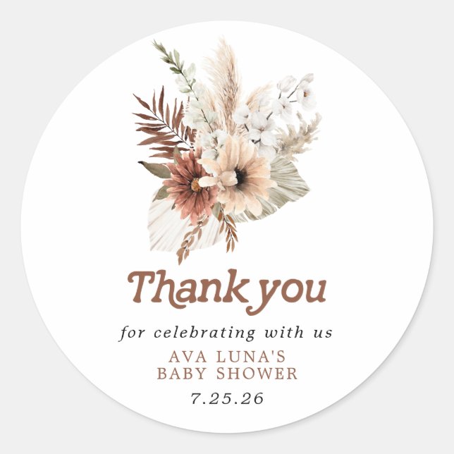 Sticker Rond Boho Baby shower neutre genre Favoriser (Devant)