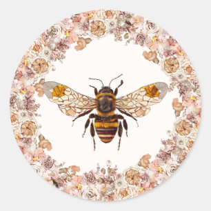 Sticker Rond Boho Bee Fleur sauvage aquarelle
