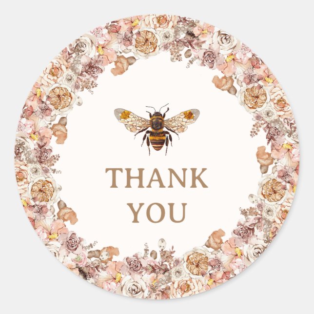 Sticker Rond Boho Bee Fleur sauvage d'aquarelle (Devant)