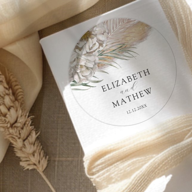 Sticker Rond Boho Beige Floral Wedding  (Créateur téléchargé)