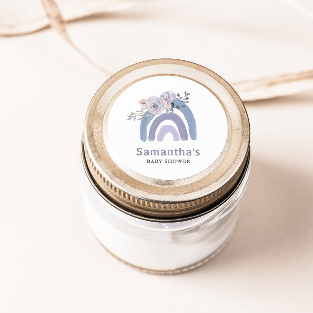 Sticker Rond Boho bleu et pourpre | Baby shower arc-en-ciel (Créateur téléchargé)