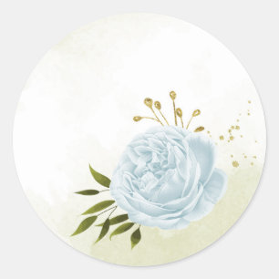 Sticker Rond Boho bleu fleurs vert feuille botanique