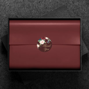 Sticker Rond Boho Bloom   Bourgogne foncée et Merci bleu marine