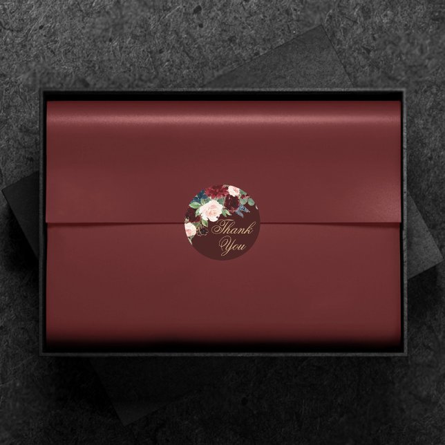 Sticker Rond Boho Bloom | Bourgogne foncée et Merci bleu marine (Créateur téléchargé)