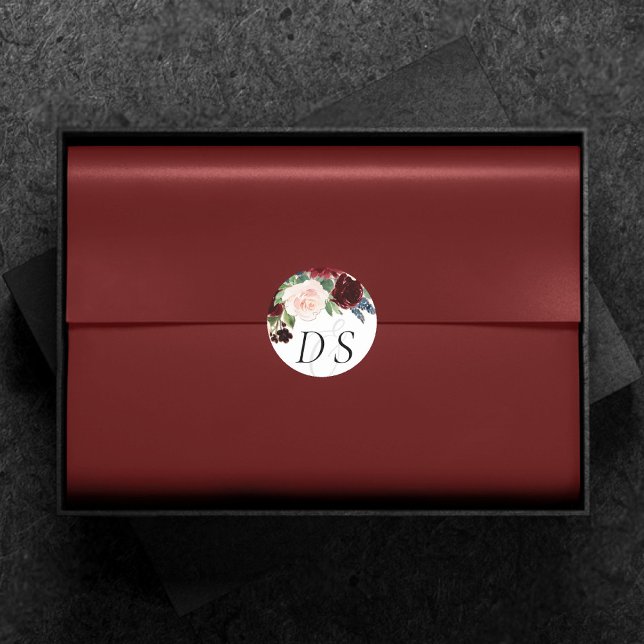 Sticker Rond Boho Bloom | Burgundy Red and Navy Changement de d (Créateur téléchargé)