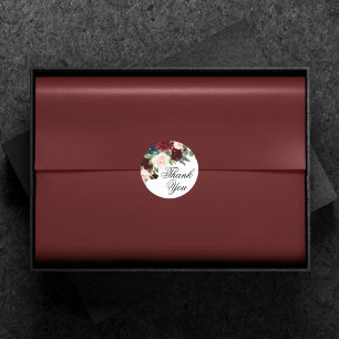 Sticker Rond Boho Bloom   Burgundy Rouge et Merci bleu marine