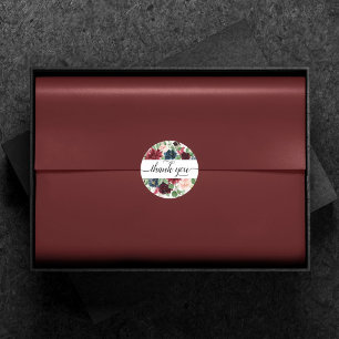 Sticker Rond Boho Bloom   Burgundy Rouge et Merci bleu marine