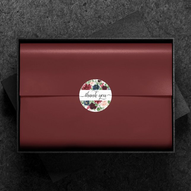 Sticker Rond Boho Bloom | Burgundy Rouge et Merci bleu marine (Créateur téléchargé)