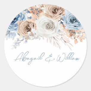Sticker Rond Boho Blue : Dusty Blue Bohemian Floral Mariage
