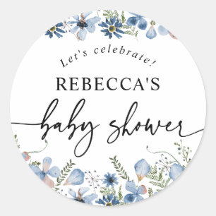 Sticker Rond Boho Blue Floral Baby shower Enveloppe ronde Sceau