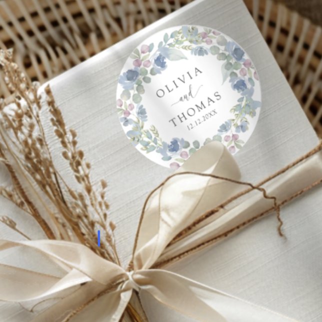 Sticker Rond Boho Blue Floral Wreath Wedding (Créateur téléchargé)