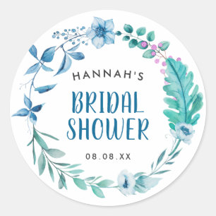 Sticker Rond Boho Blue Watercolor Floral Wreath Favoriser le ph