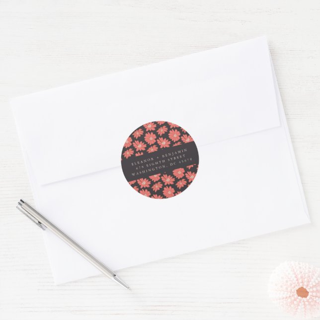 Sticker Rond Boho Botanical Black Red Mariage Adresse de retour (Enveloppe)