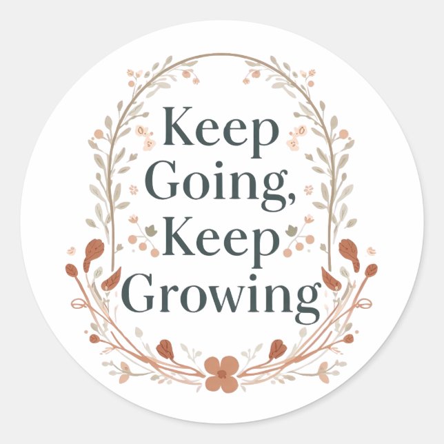Sticker Rond Boho Botanical "Keep Growing" Motivational Graphic (Devant)